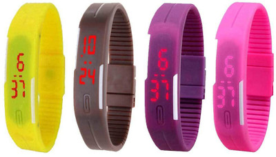 

Kissu Led Magnet Band Combo of 4 Yellow, Brown, Purple And Pink Watch - For Men & Women