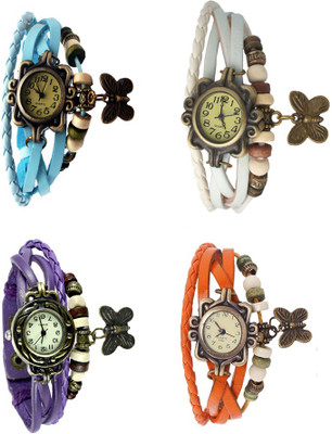 

Kissu Vintage Rakhi Combo of 4 Sky Blue, Purple, White And Orange Watch - For Women