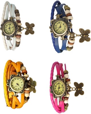 NS18 Vintage Butterfly Rakhi Combo of 4 White, Yellow, Blue And Pink Analog Watch  - For Women   Watches  (NS18)