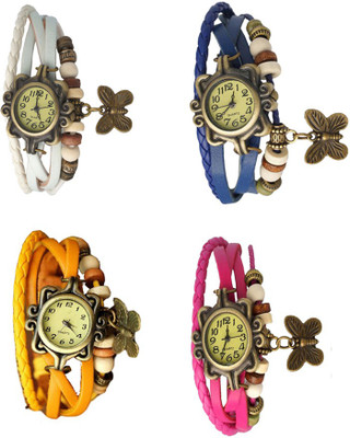 NS18 Vintage Butterfly Rakhi Combo of 4 White, Yellow, Blue And Pink Analog Watch  - For Women   Watches  (NS18)