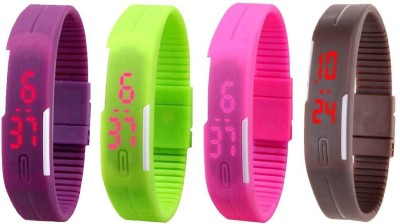 NS18 Silicone Led Magnet Band Combo of 4 Purple, Green, Pink And Brown Digital Watch  - For Boys & Girls   Watches  (NS18)