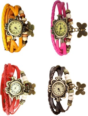 NS18 Vintage Butterfly Rakhi Combo of 4 Yellow, Red, Pink And Brown Analog Watch  - For Women   Watches  (NS18)