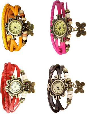 

Kissu Vintage Rakhi Combo of 4 Yellow, Red, Pink And Brown Watch - For Women