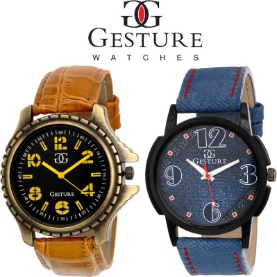 Gesture Combo of 2 Yellow And Blue Attractive Combination CK type Decker Watch  - For Men   Watches  (Gesture)