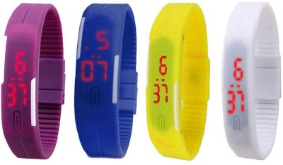 NS18 Silicone Led Magnet Band Combo of 4 Purple, Blue, Yellow And White Digital Watch  - For Boys & Girls   Watches  (NS18)