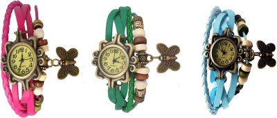NS18 Vintage Butterfly Rakhi Watch Combo of 3 Pink, Green And Sky Blue Analog Watch  - For Women   Watches  (NS18)