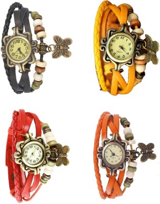 NS18 Vintage Butterfly Rakhi Combo of 4 Black, Red, Yellow And Orange Analog Watch  - For Women   Watches  (NS18)