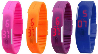 View NS18 Silicone Led Magnet Band Combo of 4 Pink, Orange, Purple And Blue Digital Watch  - For Boys & Girls Wrist Watches Price Online(NS18)