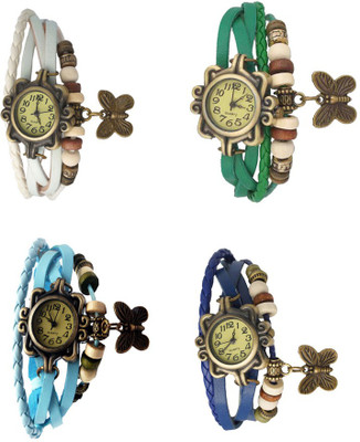 

Kissu Vintage Rakhi Combo of 4 White, Sky Blue, Green And Blue Watch - For Women