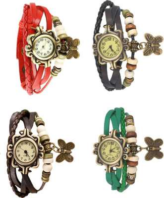 

NS18 Vintage Butterfly Rakhi Combo of 4 Red, Brown, Black And Green Watch - For Women