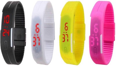 NS18 Silicone Led Magnet Band Watch Combo of 4 Black, White, Yellow And Pink Digital Watch  - For Couple   Watches  (NS18)
