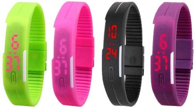 NS18 Silicone Led Magnet Band Watch Combo of 4 Green, Pink, Black And Purple Digital Watch  - For Couple   Watches  (NS18)