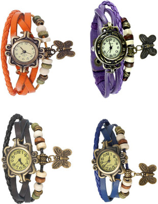 

Kissu Vintage Rakhi Combo of 4 Orange, Black, Purple And Blue Watch - For Women