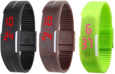 NS18 Silicone Led Magnet Band Combo of 3 Black, Brown And Green Digital Watch  - For Boys & Girls   Watches  (NS18)