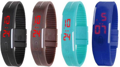 View NS18 Silicone Led Magnet Band Combo of 4 Black, Brown, Sky Blue And Blue Digital Watch  - For Boys & Girls Wrist Watches Price Online(NS18)