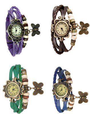 NS18 Vintage Butterfly Rakhi Combo of 4 Purple, Green, Brown And Blue Analog Watch  - For Women   Watches  (NS18)