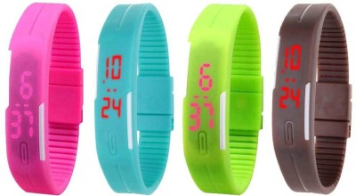 NS18 Silicone Led Magnet Band Combo of 4 Pink, Sky Blue, Green And Brown Digital Watch  - For Boys & Girls   Watches  (NS18)