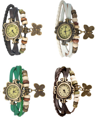 

Kissu Vintage Rakhi Combo of 4 Black, Green, White And Brown Watch - For Women