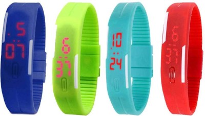 NS18 Silicone Led Magnet Band Watch Combo of 4 Blue, Green, Sky Blue And Red Digital Watch  - For Couple   Watches  (NS18)