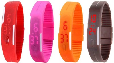 NS18 Silicone Led Magnet Band Combo of 4 Red, Pink, Orange And Brown Digital Watch  - For Boys & Girls   Watches  (NS18)