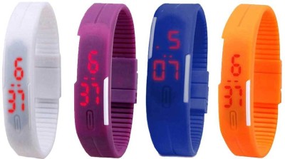 NS18 Silicone Led Magnet Band Combo of 4 White, Purple, Blue And Orange Digital Watch  - For Boys & Girls   Watches  (NS18)
