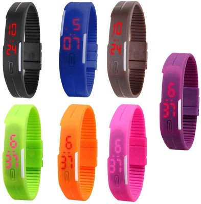 NS18 Silicone Led Magnet Band Combo of 7 Black, Blue, Brown, Green, Orange, Pink And Purple Digital Watch  - For Boys & Girls   Watches  (NS18)