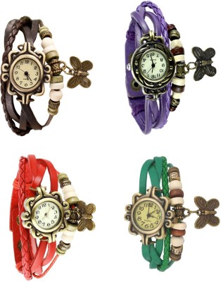 NS18 Vintage Butterfly Rakhi Combo of 4 Brown, Red, Purple And Green Analog Watch  - For Women   Watches  (NS18)