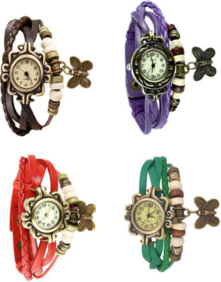 

NS18 Vintage Butterfly Rakhi Combo of 4 Brown, Red, Purple And Green Watch - For Women
