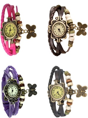 NS18 Vintage Butterfly Rakhi Combo of 4 Pink, Purple, Brown And Black Analog Watch  - For Women   Watches  (NS18)