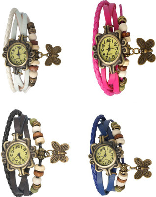 View NS18 Vintage Butterfly Rakhi Combo of 4 White, Black, Pink And Blue Analog Watch  - For Women Wrist Watches Price Online(NS18)