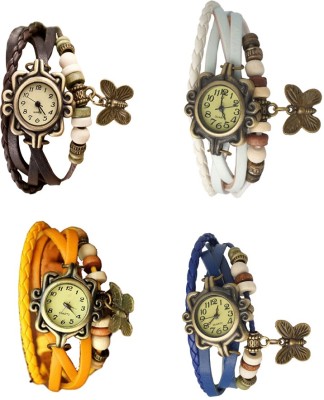 NS18 Vintage Butterfly Rakhi Combo of 4 Brown, Yellow, White And Blue Analog Watch  - For Women   Watches  (NS18)