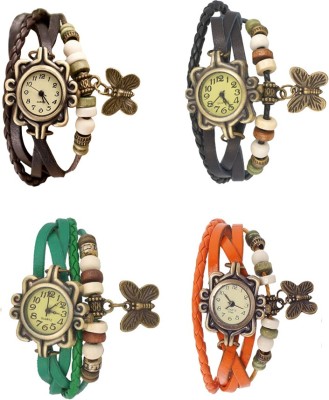 NS18 Vintage Butterfly Rakhi Combo of 4 Brown, Green, Black And Orange Analog Watch  - For Women   Watches  (NS18)