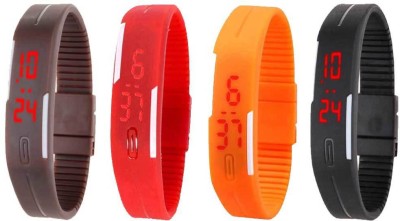 NS18 Silicone Led Magnet Band Combo of 4 Brown, Red, Orange And Black Digital Watch  - For Boys & Girls   Watches  (NS18)