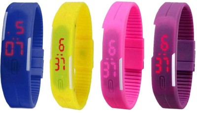 NS18 Silicone Led Magnet Band Watch Combo of 4 Blue, Yellow, Pink And Purple Digital Watch  - For Couple   Watches  (NS18)