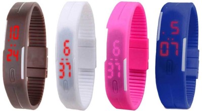NS18 Silicone Led Magnet Band Combo of 4 Brown, White, Pink And Blue Digital Watch  - For Boys & Girls   Watches  (NS18)