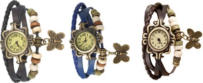 NS18 Vintage Butterfly Rakhi Watch Combo of 3 Black, Blue And Brown Analog Watch  - For Women   Watches  (NS18)