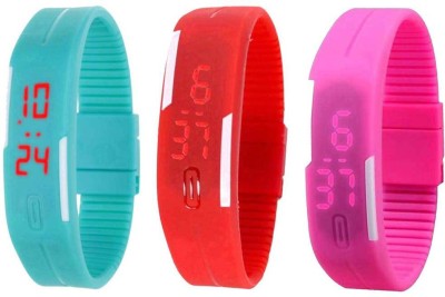 NS18 Silicone Led Magnet Band Combo of 3 Sky Blue, Red And Pink Digital Watch  - For Boys & Girls   Watches  (NS18)