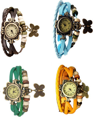 

NS18 Vintage Butterfly Rakhi Combo of 4 Brown, Green, Sky Blue And Yellow Watch - For Women