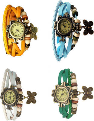 

Kissu Vintage Rakhi Combo of 4 Yellow, White, Sky Blue And Green Watch - For Women