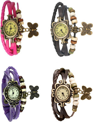 NS18 Vintage Butterfly Rakhi Combo of 4 Pink, Purple, Black And Brown Analog Watch  - For Women   Watches  (NS18)