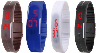 NS18 Silicone Led Magnet Band Combo of 4 Brown, Blue, White And Black Digital Watch  - For Boys & Girls   Watches  (NS18)