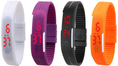 

Kissu Led Magnet Band Combo of 4 White, Purple, Black And Orange Watch - For Men & Women