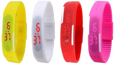 NS18 Silicone Led Magnet Band Watch Combo of 4 Yellow, White, Red And Pink Digital Watch  - For Couple   Watches  (NS18)