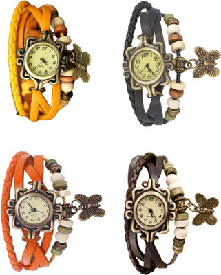 

Kissu Vintage Rakhi Combo of 4 Yellow, Orange, Black And Brown Watch - For Women