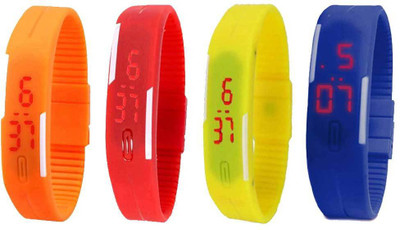 

NS18 Silicone Led Magnet Band Combo of 4 Orange, Red, Yellow And Blue Watch - For Boys & Girls