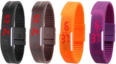 NS18 Silicone Led Magnet Band Watch Combo of 4 Black, Brown, Orange And Purple Digital Watch  - For Couple   Watches  (NS18)