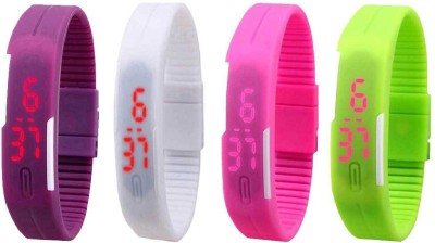 NS18 Silicone Led Magnet Band Combo of 4 Purple, White, Pink And Green Digital Watch  - For Boys & Girls   Watches  (NS18)