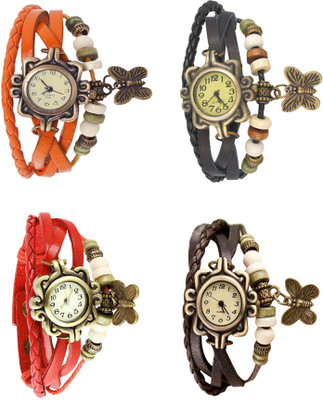 

Kissu Vintage Rakhi Combo of 4 Orange, Red, Black And Brown Watch - For Women