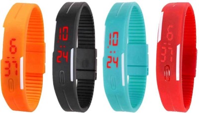 NS18 Silicone Led Magnet Band Watch Combo of 4 Orange, Black, Sky Blue And Red Digital Watch  - For Couple   Watches  (NS18)