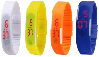 NS18 Silicone Led Magnet Band Combo of 4 White, Yellow, Orange And Blue Digital Watch  - For Boys & Girls   Watches  (NS18)